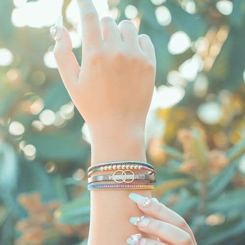 FANCY SHINY Boho Leather Wrap Bracelet Stackable Infinity Chunky Cuff Bracelets Western Hippie Outfits Jewelry Valentine Gifts for Women - color: Rainbow
