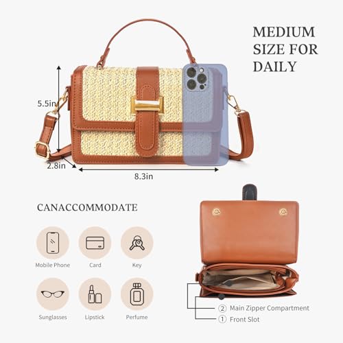 Straw Crossbody Bags for Women Summer Straw Clutch Bag Woven Beach Purse Vacation Handbags | Straw - color: A Brown