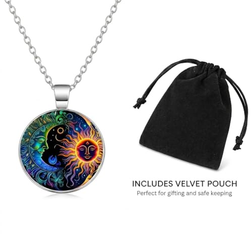 1pc Stunning Round Pendant Necklace - Unique Sun & Moon Pattern, Oil Painting Style Glass Mosaic, Alloy Construction, Trendy Sweater Chain, Fashionable Gift for Women - Christmas or Birthday Gift - color: Blue Moon