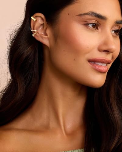 14K Gold/Silver Plated Ear Cuffs Set Dainty Clip Piercing Stack Small Cartilage Hoop Huggie Trendy Tarnish Hypoallergenic Jewelry Gift - style: gold style 5