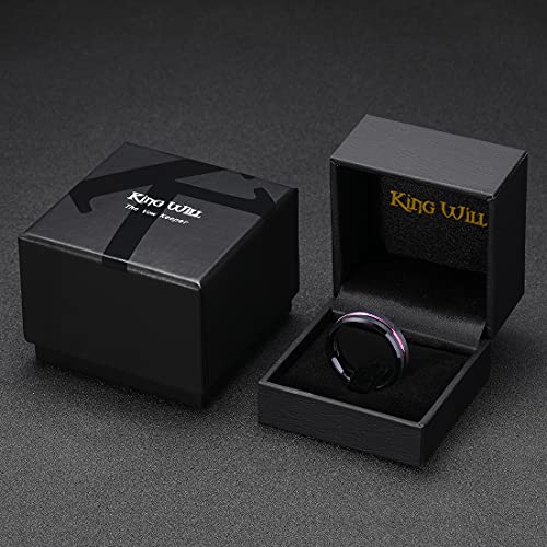 King Will Mens Tungsten Rings for Men Two Tone Grooved Mens Wedding Band Cool - color: Rainbow 7mm
