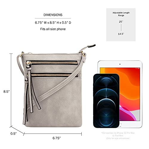 DELUXITY Crossbody Purse Bag Shoulder Bag Multi Pocket Zipper Purse - color: Grey