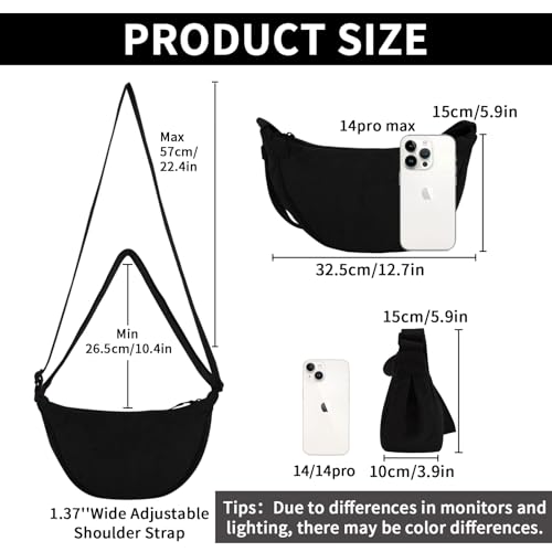 Nylon Crescent Crossbody Bag for Women Purses Trendy Men,Small Travel Sling Bag Hobo - color: Corduroy Black, size: Small
