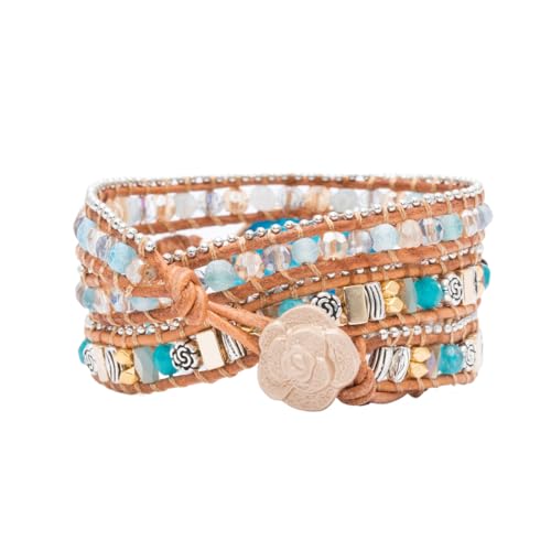 YGLINE Natural Stone Beaded Healing Wax String 5 Wraps Bracelets - color: blue agate