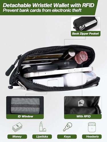 Tiostep Clip and Go Strap for Phone with Wallet Crossbody Phone Lanyard Adjustable and Detachable RFID Wristlet Wallet with ID Window and Zipper, Black(L) - color: Black, size: Large