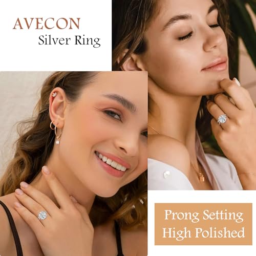 AVECON 3CT/5CT Elongated Cushion Cut Engagement Ring Set for Women, Wedding Promise Cubic Zirconia Band, 14K Gold/White Gold Plated Stackable Adjustable Bridal Half Eternity Open Rings, Size 5-9 - color: Silver-5CT