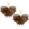 Handmade Fabric Flower Petal Fringe Dangle Drop Earrings Bohemian Floral Tassel Stud Earrings For Women - color: Brown