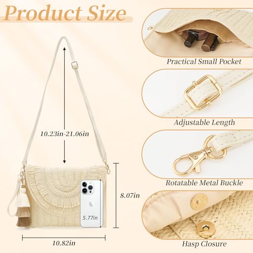 Small Straw Purse for Women Summer Clutch Purses Beach Woven Envelope Bag Raffia Shoulder,Straw Crossbody Bag boho - color: Tassels Beige