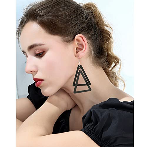 ANXIN Boho Personality Retro Tassel Rectangular Wooden Contrasting colors Earrings Chic Green Temperament Geometric Earrings Jewelry Gifts For Women - color: Black Wooden Earrings
