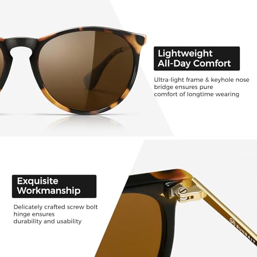 SUNGAIT Premium Vintage Round Sunglasses for Women Men Classic Retro Trendy Style - color: 05 Polarized Brown Lens/Leopard Frame (Glossy Finish)