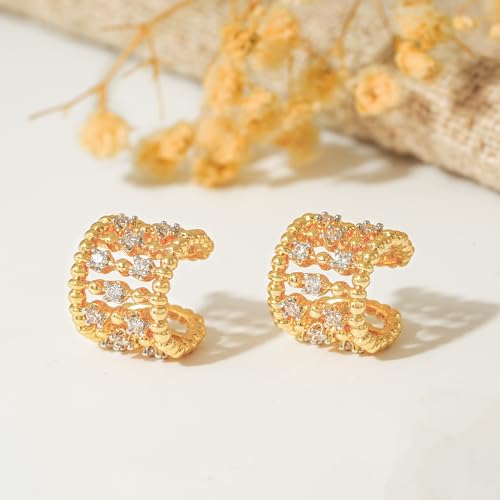 MTMY Gold Ear Cuff Earring for Women 14K Gold Plated Cubic Zirconia Non-Pierced Clip on Cartilage Chunky Ear Cuffs Hypoallergenic Jewelry - style: 5cz / pair
