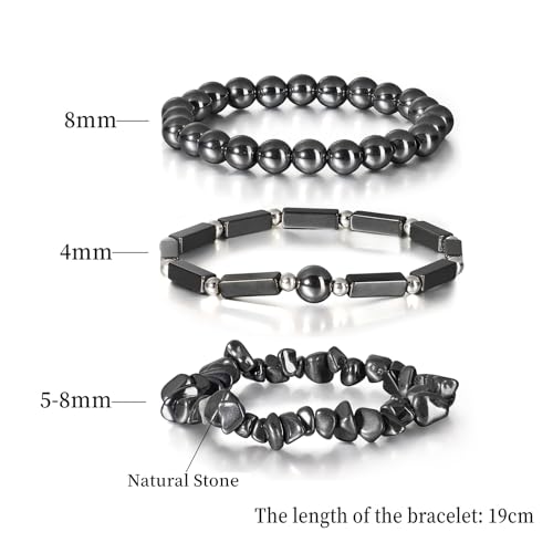 3Pcs Natural Stone Bracelets for Women 8mm Crystal Beaded Bracelets Handmade Stretch Bracelet Healing Crystal Jewelry for Women - style: Hematite