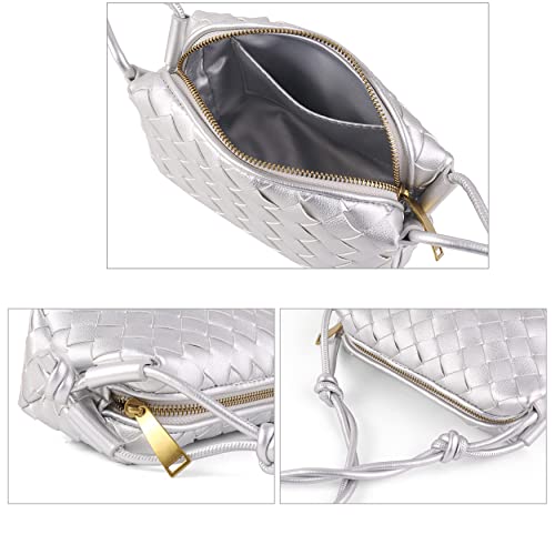 ZEDIUH Woven Bag for Women Crossbody Shoulderbag, Small Vegan Leather Purse - color: Silver