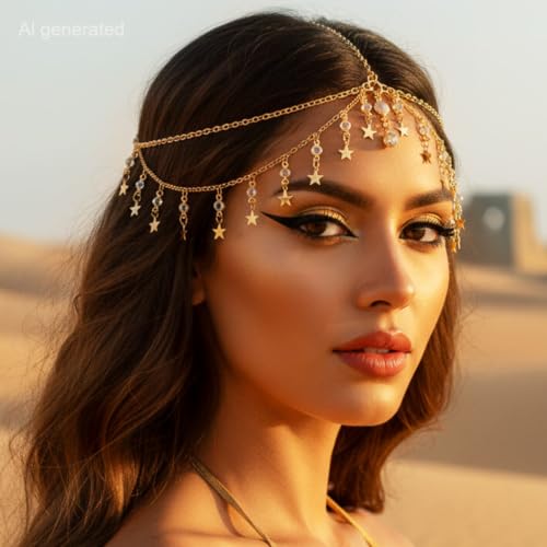 Aukmla Gold Head Chain Jewelry Star Headpiece Hair Chains for Women | Boho Hair Head Piece Jewelry Stars Headdress Festival Hair Accessories