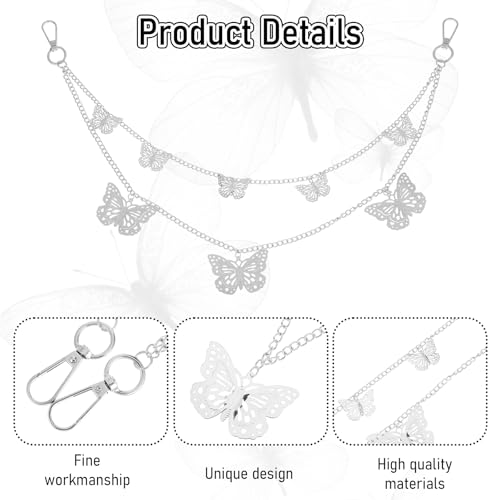 ElevateTech 5Pcs Chain Belt for Women Heart Chain Belt Jeans Pants Pocket Waist Punk Pocket Chains Hip Hop Goth Adjustable Body Accessories Formal Wear Dresses Casual Pants Girls Gift (Silver)