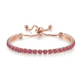 Tennis Chain Rhinestone Beads Slider Bracelet 14K Gold Silver Plated Adjustable Crystal Seed Bracelet for Women Wedding Party Geometric Jewelry Gift - color: K red-1