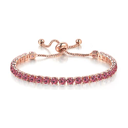 Tennis Chain Rhinestone Beads Slider Bracelet 14K Gold Silver Plated Adjustable Crystal Seed Bracelet for Women Wedding Party Geometric Jewelry Gift - color: K red-1