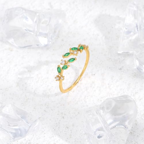 Dainty Rings Open Adjustable Ring Leaf Ring for Women Dainty Stackable Rings for Women - color: Green