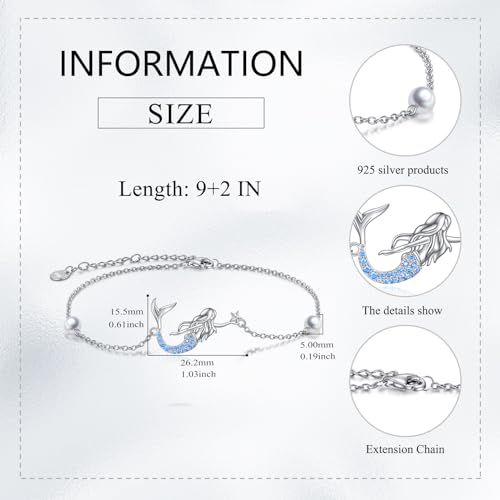 YAFEINI Ankle Bracelets for Women Sterling Silver Mermaid Turtle Ladybug Butterfly Moon Star Pineapple Anklet Link Chain Anklets Jewelry Gifts for Women - style: Mermaid anklet