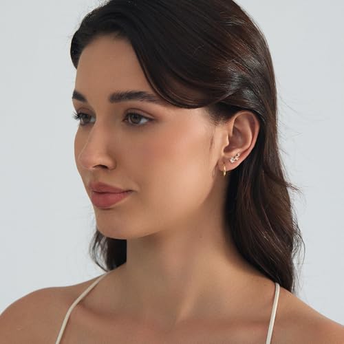 6 Pairs 14K Gold Plated Stud Earrings for Women, Hypoallergenic Cartilage Earrings for Multiple Piercing, Dainty Small Stackable Earrings Set for Jewelry Gift - color: Gold E