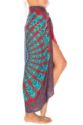 SHU-SHI Sarong Wraps for Women Long Beach Cover ups Pareo Bathing Suit Wrap Skirt Mandala Sarongs Coverup - color: Red