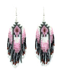 Long Beaded Dangle Earrings – Boho Native Handmade Seed Bead Tassel Bohemian Large Statement Drop Fringes for Women - color: Pattern1
