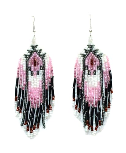 Long Beaded Dangle Earrings – Boho Native Handmade Seed Bead Tassel Bohemian Large Statement Drop Fringes for Women - color: Pattern1