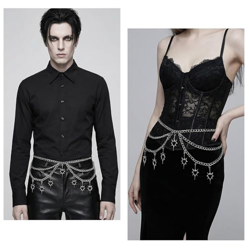 Silver Chain Belt Multi-layer Heart Waist Chain for Women Punk Silver Waist Belt Y2k Gothic Body Chains for Dresses Jeans Festivals