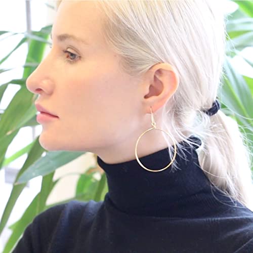 Dangle Hoop Earrings for Women - Minimalist Geometric Round Drop Hoops - Hypoallergenic, Safe for Sensitive Ears - Plated in 18K Gold or 925 Sterling Silver - color: 2.6" inch - 18K Gold Plated