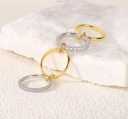 COOSLIM Gold Stackable Rings for Women, 18K Gold Plated Cubic Zirconia Rings, Mixed Metals Stackable Ring Set Silver Gold Multi Ring for Women Non Tarnish - color: gold sliver -1, size: 7