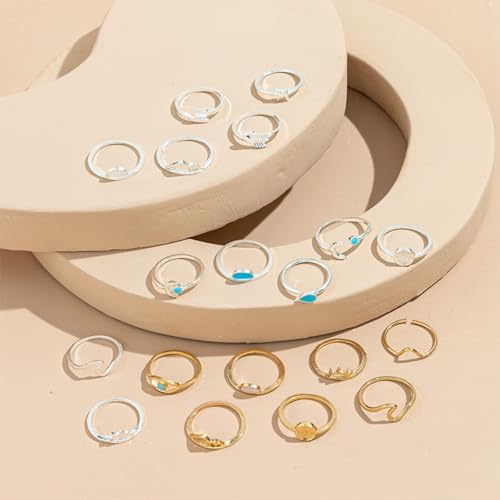 Boho Stackable Rings for Women Trendy Knuckle Joint Finger Knuckle Nail Ring Sets Simple Star Moon Stack Preppy Statement Rings Cute Stuff - style: A-1