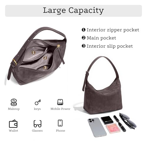 Suede Hobo Bag For Women,Vintage Shoulder Crossbody Purse,Fause Suede Handbag 2 Adjustable Straps,Lightweight Soft - color: Chocolate