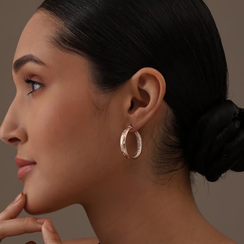 LeCalla 925 Sterling Silver Hoop Earrings for Women | 14K Gold-Plated & Rose Gold-Plated Diamond-Cut Hoop Earrings | Textured Click-Top Hoops Earring Jewelry - color: Rose-Gold Double DC-30MM