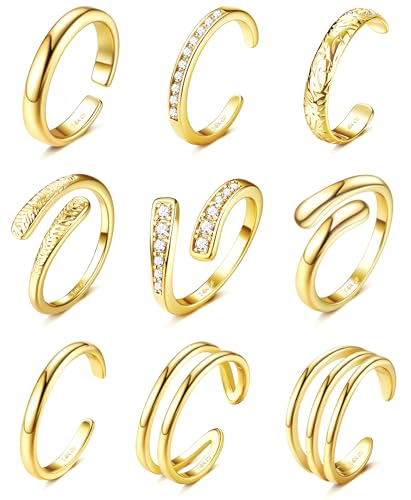 Besteel Toe Rings for Women 14K Gold Filled Simple Hug CZ Triple Open Band Rings Trendy Silver Plated Adjustable Toe Rings Summer Beach Foot Jewelry for Women - color: 14k gold plated