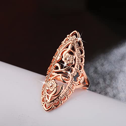 Rings for Women Summer Boho Rings Filigree Flower Ring Chunky Gold Ring Full Finger Rings Wide Band Womens Rings for Cocktail Party Birthday Gifts Statement Rings for Women - color: Rose Gold