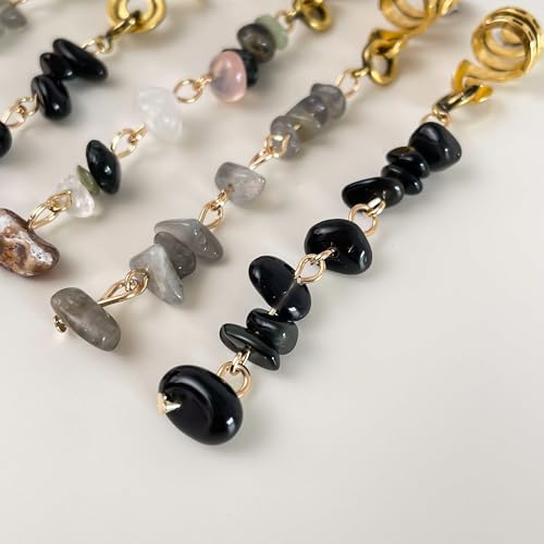 12 Pcs Detachable & Customizable Natural Stone Tassel Hair Charms | Crystal Beaded Braid Accessories | Dreadlock Hair Jewelry for Women