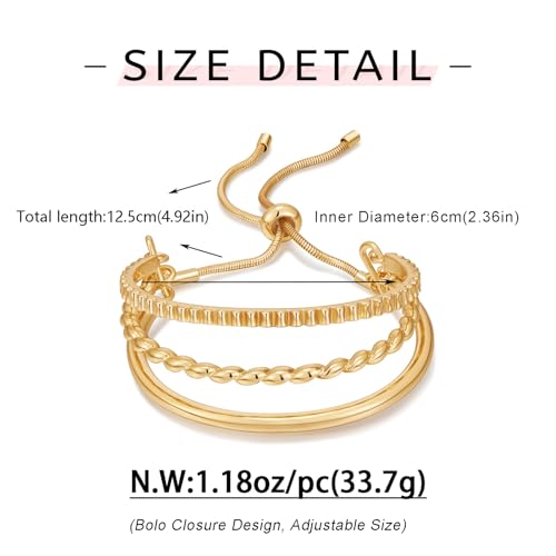 WOWORAMA Adjustable Slider Bracelets for Women Bar Friendship Bangle Bracelet for Women Gold/White Gold/Rose Gold Bolo Bracelet - color: Triple Bar-Gold