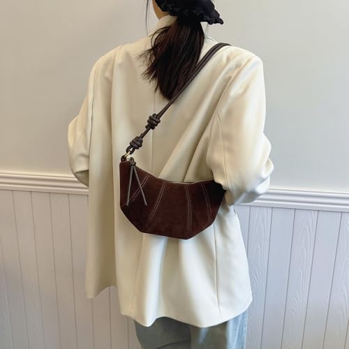 Suede Bags for Women Small Suede Purses Crescent Bag Crossbody Shoulder Bag Trendy Tote Handbags - color: A Suede Coffee