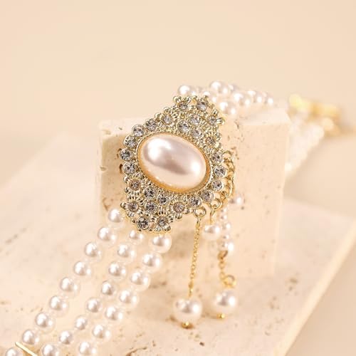 Bethynas Boho Layered Pearl Rhinestones Choker Necklace Vintage Chunky Pearl Crystal Pendant Short Necklace Chain Bridal Prom 1920s Costume Party Jewelry for Women - color: Pearl 2