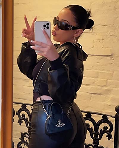 Rimless Y2K Sunglasses for Women Men Wrap Around Fashion Sunglasses Oversized Frameless Trendy Sun Glasses - color: Black Frame / Black Lens