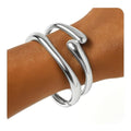 PEALICIOUS 2Pcs Chunky Bracelet for Women, Girls Gold Bangle Bracelet 7in Minimalist Silver Chunky Bangles Prom Gifts, Trendy Gold Arm Cuff Upper Arm Band, Stack Bead Prom Accessories Summer Jewelry - style: Silver chunky bangle