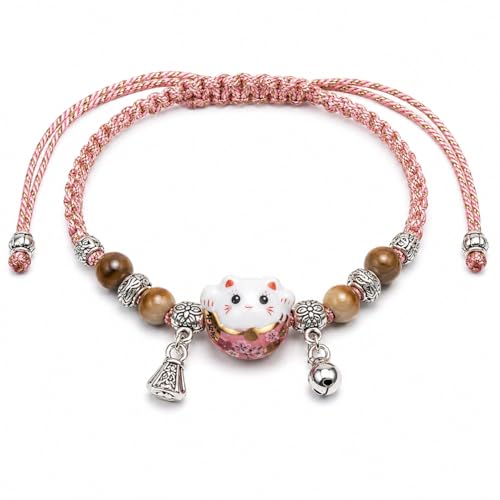 Lucky Cat Bracelet For Women, Feng Shui Good Luck Cat Jewelry with Ceramic Cat Charm, Lightweight Protection Bracelet for Daily Wear or Work,Meaningful Gift for Women Valentine's Day&Birthday