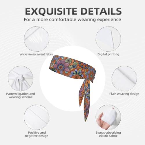 Sports Tie Headband Bandana Running Athletic Sweat Band Elastic Adjustable Sport Head Tie for Men Women Head Ties Ninja Tie Headbands Tennis Sweatbands Soccer Basketball Teams Running Head Band - color: Boho