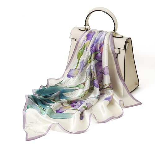STARWHISPER 100% Pure Mulberry Silk Square Scarf-27''x27 Lightweight Hair Scarves Headscarf Night Sleeping with Gift Packed - color: Purple Serenity