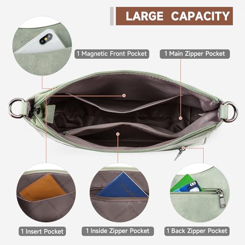 APHISON Trendy Leather Crossbody Purse with Adjustable Strap, Women's Shoulder Handbag - color: 04-green
