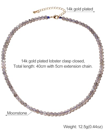 Simple Choker Necklace for Women Real Stone and Crystals Necklaces 4mm Beaded Choker Jewelry Meditation Gift for Women (16"+2") - style: Moonstone