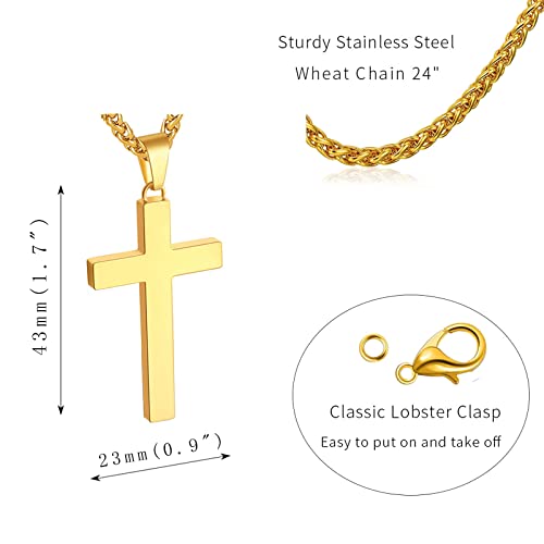 P. BLAKE Cross Necklace for Men Boys- Stainless Steel Cross Pendant with 16-24 Inches Chain Christian Religious Jewelry Gifts - size: 20 inches, style: Gold Pendant 1.7*0.9