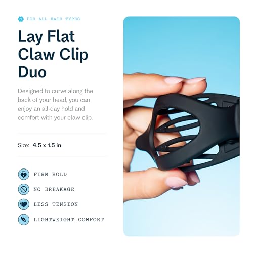 Gimme Beauty Lay Flat Curved Comfort Clip - Designed for Driving & the Headrest - Strong, Break-Resistant Clips for All Hair Types - Aesthetic & Non-Slip Hair Accessory - Black & Tortoise (2 Pack)