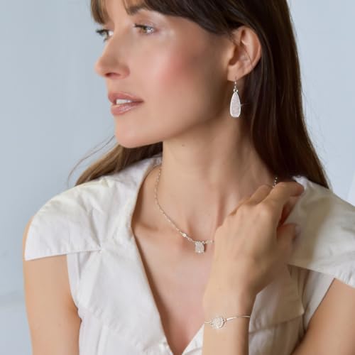 Humble Chic NY Simulated Druzy Chain Bracelet for Women - Boho Stackable Adjustable Bolo Slider Bracelet - color: Silver - White Created Opal