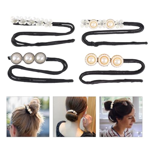 Beaupretty 4Pcs Hair Bun Shaper Twisted Hair Band with Anti-Slip Pearls Pins Bun Maker for French Twist Updo Styling Daily Wear Office Wedding